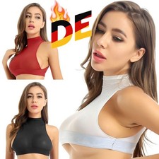 DE Damen Crop Top Durchsichtig Rollkragen Oberteile Tank Tops Weste Sport BH 