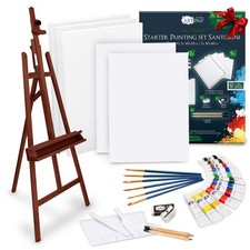 Staffelei Atelierstaffelei inkl. 30teiliges Malset Holzstaffelei Holz Dreifuss