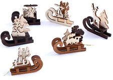 6 Schlitten Anhänger Weihnachten 5,5 cm Christbaumschmuck aus Holz Braun Natur