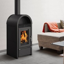 Kaminofen wasserführend Schmitzker Marbella Holzofen Schwarz Schwedenofen 8 kW