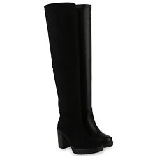 Damen Leicht Gefütterte Overknees Stiefel Profil-Sohle 840767 Schuhe 