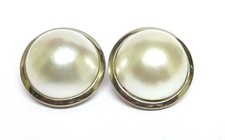 Edle 585 Weißgold Ohrclips/ Ohrringe  mit Mabe Perle - 1.9 cm