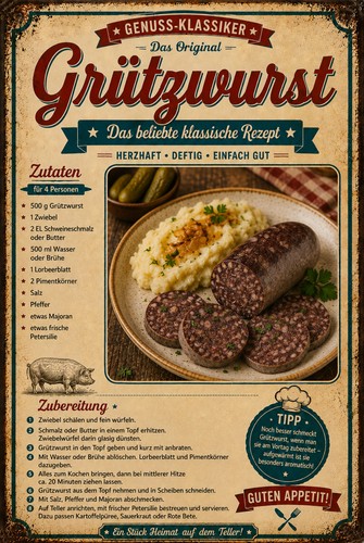 Retro blechschild grützwurst - blechschild,