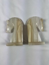 Pferdekopf Buchstützen mexikanischer Onyx um 1970, Buchstopper, Edelstein