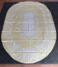 Omas Tischdecke gelb/weiss mit Ornamenten Retro Vintage ca. 142 x 206 cm oval