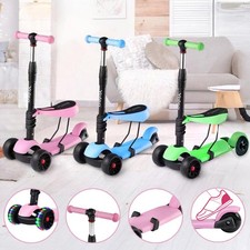 3in1 Kinder Roller Scooter mit Abnehmbarem Sitz LED Räder Tretroller Cityroller