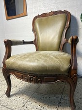 Antiker gepolsterte Armlehnsessel Sessel Barock Kaminsessel  Leder  Stuhl Alt