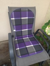 4x Stuhlauflage von Sun Garden, 92cm, lila / grau kariert, wie neu