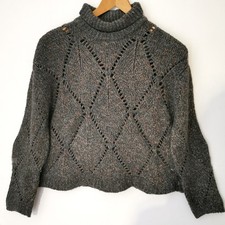 lala Berlin Damen Pullover grau Gr. M 38 Lochmuster Stehkragenpullover mit Wolle