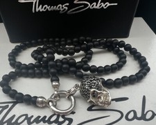 Thomas Sabo Rebel At Heart Obsidian Perlen Kette & großer Skull Charm Totenkopf