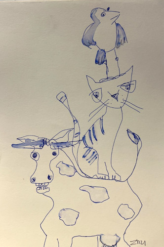 Kuh katze vogel - katze, din
