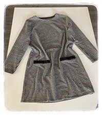 ❤️TOP! Damen-Kleid Gr. 40/42 schwarz-weiß Hahnentritt-Muster Langarm m. Elasthan