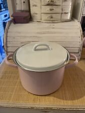 Kochtopf Emaille Topf Emailletopf Landhausküche cooking pot Rosa Weiß