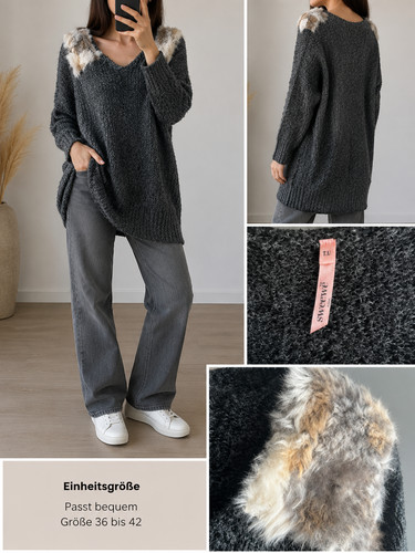 Pullover mit fell - fell,, grau