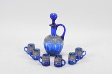 C26M52- Glas Likörset Kännchen mit 6 Bechern mundgeblasen emailbemalt