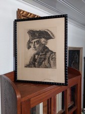 KARL BAUER Große signierte Original Radierung FRIEDRICH DER GROSSE alt gerahmt