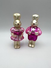 2 Osterhasen Junge Mädchen Glas Mundgeblasen Glaskunst Pink Handbemalt