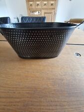 Korb mit Holzgriffen oval schwarz 24 cm Metall Pflanzkorb Gartenkorb 11,5cm hoch