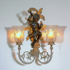 Extravagante Jugendstil Wandleuchte "GREEN CHERUB" Putto Wandlampe Engel