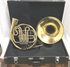Helios Blasinstrument Messing Horn Ø31 cm wohl 60er Jahre im original Koffer TOP