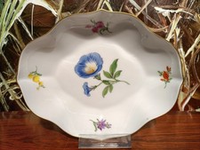 MEISSEN Bunte Blume, edle ovale Gebäckschale / Konfektschale 18,5cm / Blume blau