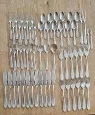 WMF 12 x Fischbesteck Kreuzband 100er, 18 Kuchengabeln 90er, 12 Teelöffel 90er