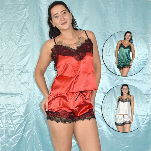 Glänzendes satin pyjama set - glänzendes,
