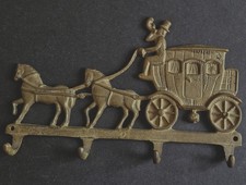 Garderobenhaken Schlüsselanhänger Kleiderhaken Kutsche Pferde Kutscher Messing