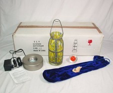 Shabby Chic - Designer Glas Flasche Tischleuchte grün-gelb Halogen-Sockel Chrom