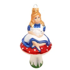 Krebs Glas Lauscha Christbaumschmuck/ Deko Fliegenpilz mit Mädchen Alice - 15 cm