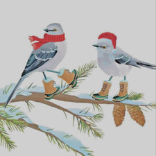 4 Servietten -  Weihnachtliche graue Vögel mit Stiefeln auf Zweig L.L Tweets ppd