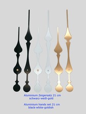 Zeigersatz 21 cm schwarz weiß gold f. Wanduhr Uhrzeiger Zeiger lang groß 200 mm