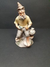 Mann raucht Pfeife mit Fisch - Vintage Keramik Skulptur Figur