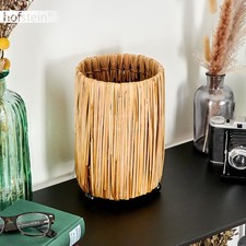 HOFSTEIN Alfano moderne Boho Tischlampe Tischleuchte Metall/Rattan Schwarz/Natur