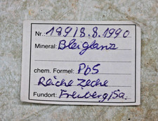 Bleiglanz,  Reiche Zeche , Freiberg, 100 g, 5,5 cm, Sammleretikett (10-189)
