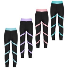 Mädchen Workout Hose Farbblock Tanzhose Sport Eiskunstlauf Leggings Jogginghose
