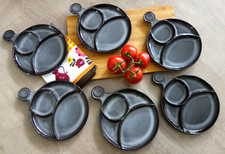 6 Fondueteller Käsefondue Raclette Antipasti Teller braun weiß 70er Vintage