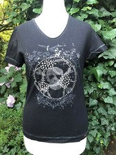 NEUWERTIG / T-Shirt mit Totenkopf + Nieten von CUT FOR FRIENDS, Schwarz-Silber,S