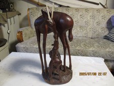 Antike Afrikanische Holzschnitzerei Springbock mit 2 Kitzen,Togo um 1880,