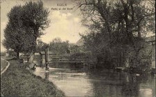 Egeln Sachsen Anhalt alte Ansichtskarte 1914 gelaufen Partie an der Bode Steg