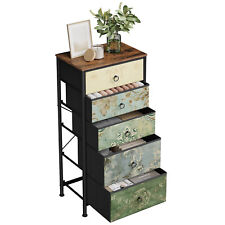 2025 Neu WOLTU Kommode mit 5 Schubladen aus Stoff Sideboard Vintage-Blumenmotiv