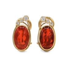 1 Oaar Ohrringe Ohrclips mit Feueropalen und Brillanten in 18 Kt. 750 Gold