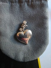 Sterling Silber 3D Puffed Herz Anhänger Halskette mit Charms