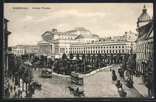 Ansichtskarte Warschau-Warszawa, Großes Theater, Straßenbahn 1915 