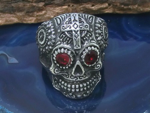Totenkopf ring edelstahl - ring, kreuz