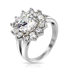 Ring 316L Edelstahl Blume Flower Blüte Multi Zirkonia Klar CZ Steine Damen