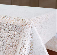 PVC Tischdecke Vinyl weiß "Röschen" • Breite 140cm • Spitzeneffekt Rosen Spitze