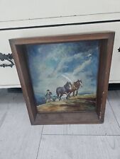 Altes Ölbild signiert  Landschaft Pferde Bauer Pflug Ernte sig. Wabri ? Weber?47