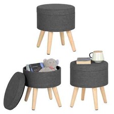 Sitzhocker Fußhocker Hocker mit Stauraum Leinen MDF Holz #08dgr-1 Dunkelgrau