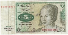 5 DM SCHEIN  / Hat Gebrauchs Spuren / Nr. B 0388690 Z / Vom 02.01.1980